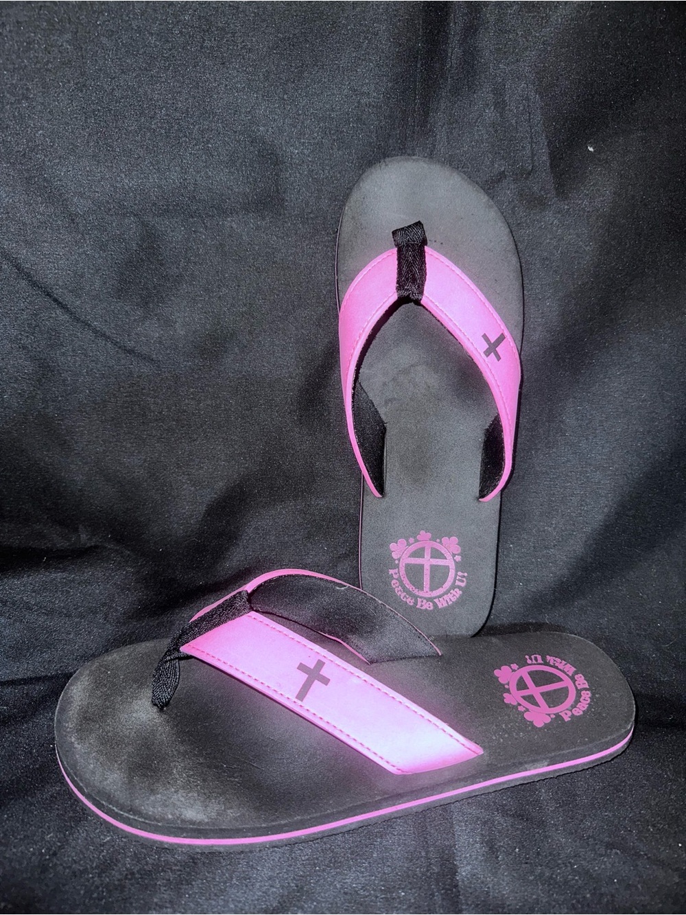 #S-1108 Pink and Black Cross Flip Flop Sandals